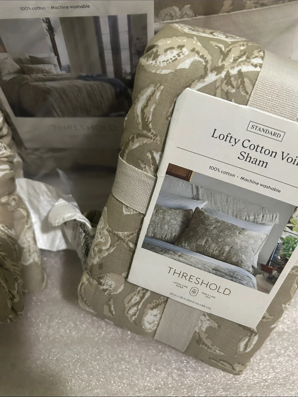 Threshold F/Q Lofty 3-Piece Cotton Viole , Moss Green /Cream. Quilt and 2 Shams